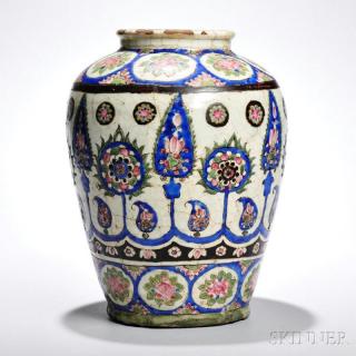 Appraisal: Large Polychrome Pottery Jar Persia or northern India th century