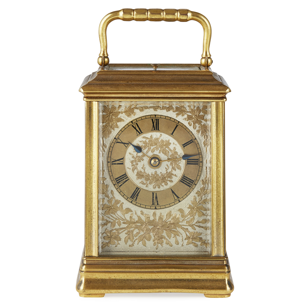 Appraisal: FRENCH GILT BRASS REPEATER CARRIAGE CLOCK LATE TH EARLY TH