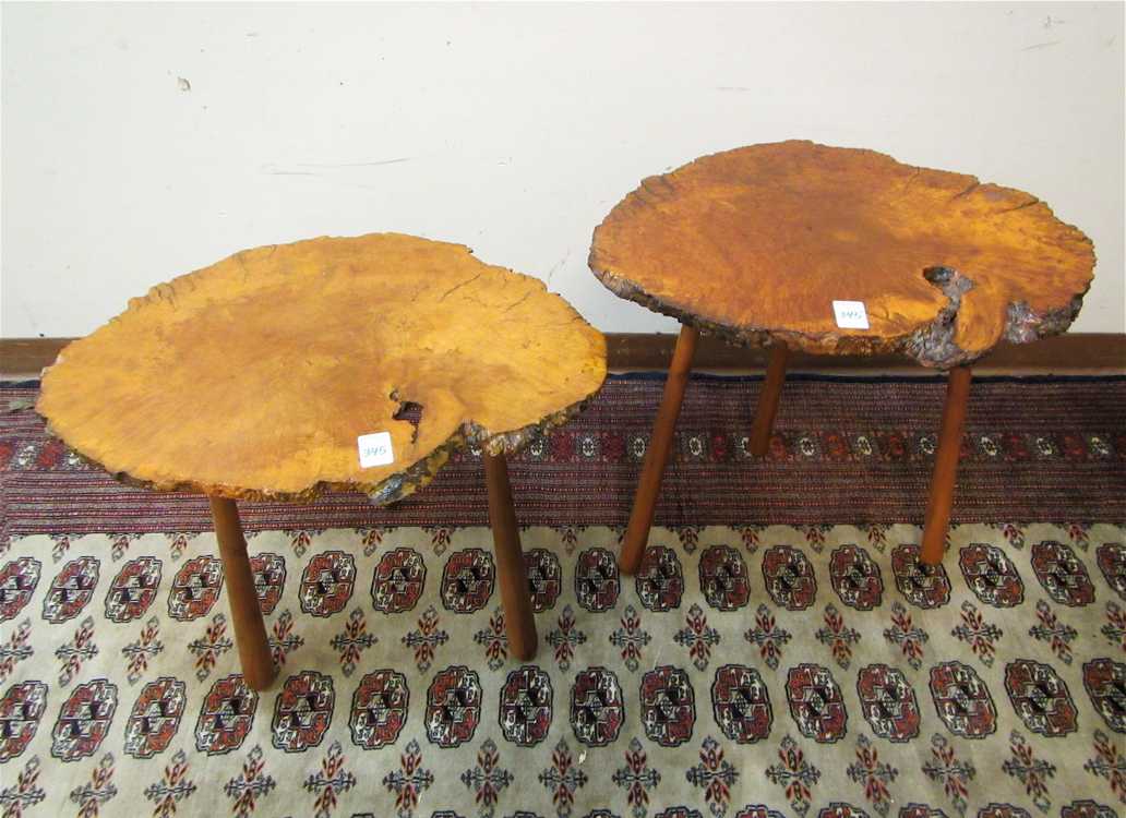 Appraisal: TWO MID-CENTURY NORTHWEST MADRONE WOOD LAMP TABLES custom made by