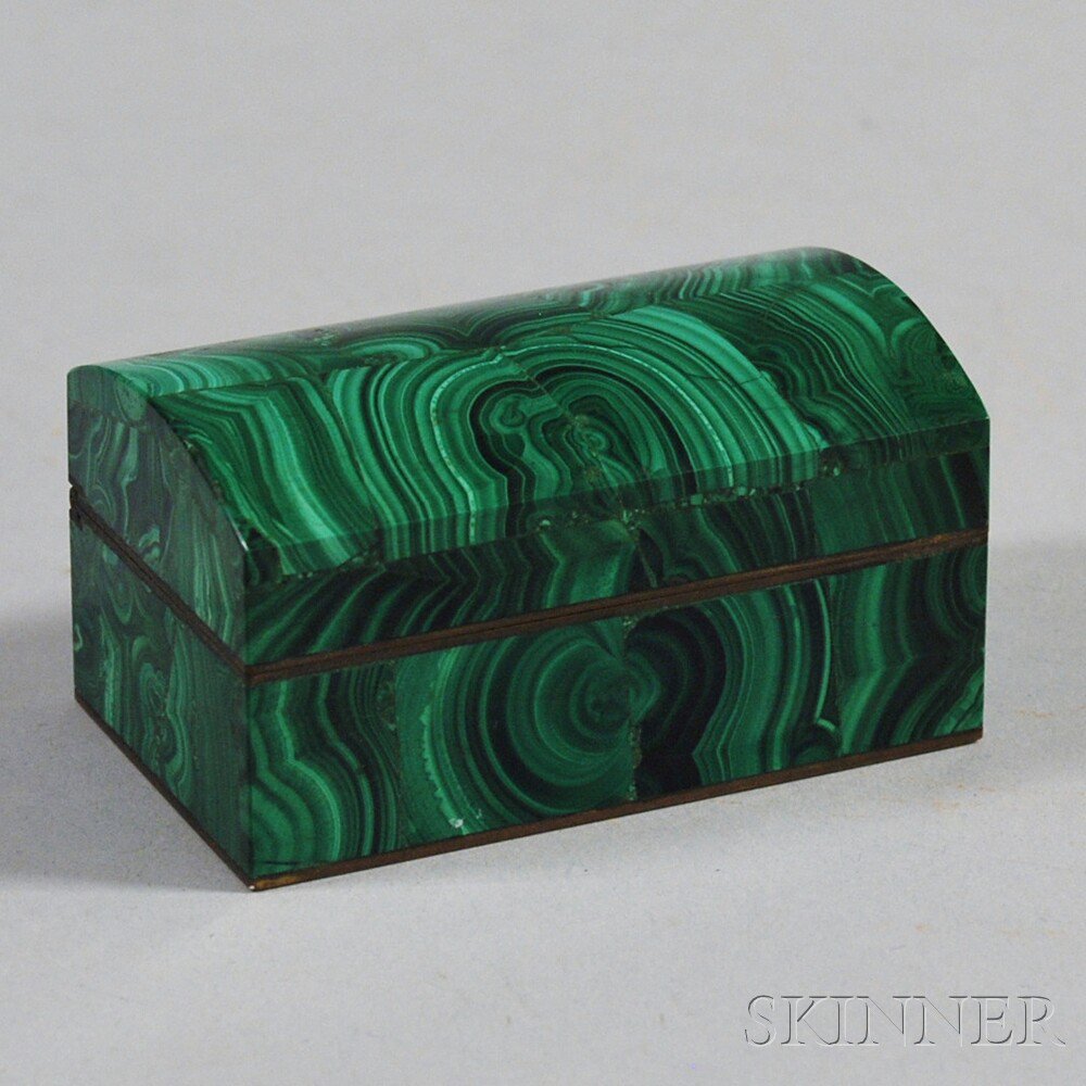 Appraisal: Small Covered Malachite Box x th century marked USSR ht