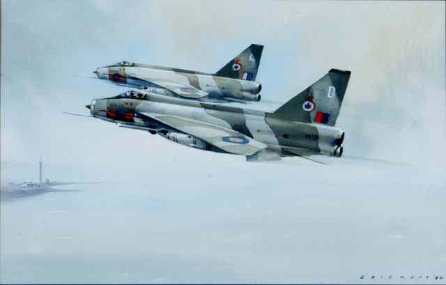 Appraisal: A WATERCOLOUR by Eric H Day depicting two Lightning jet