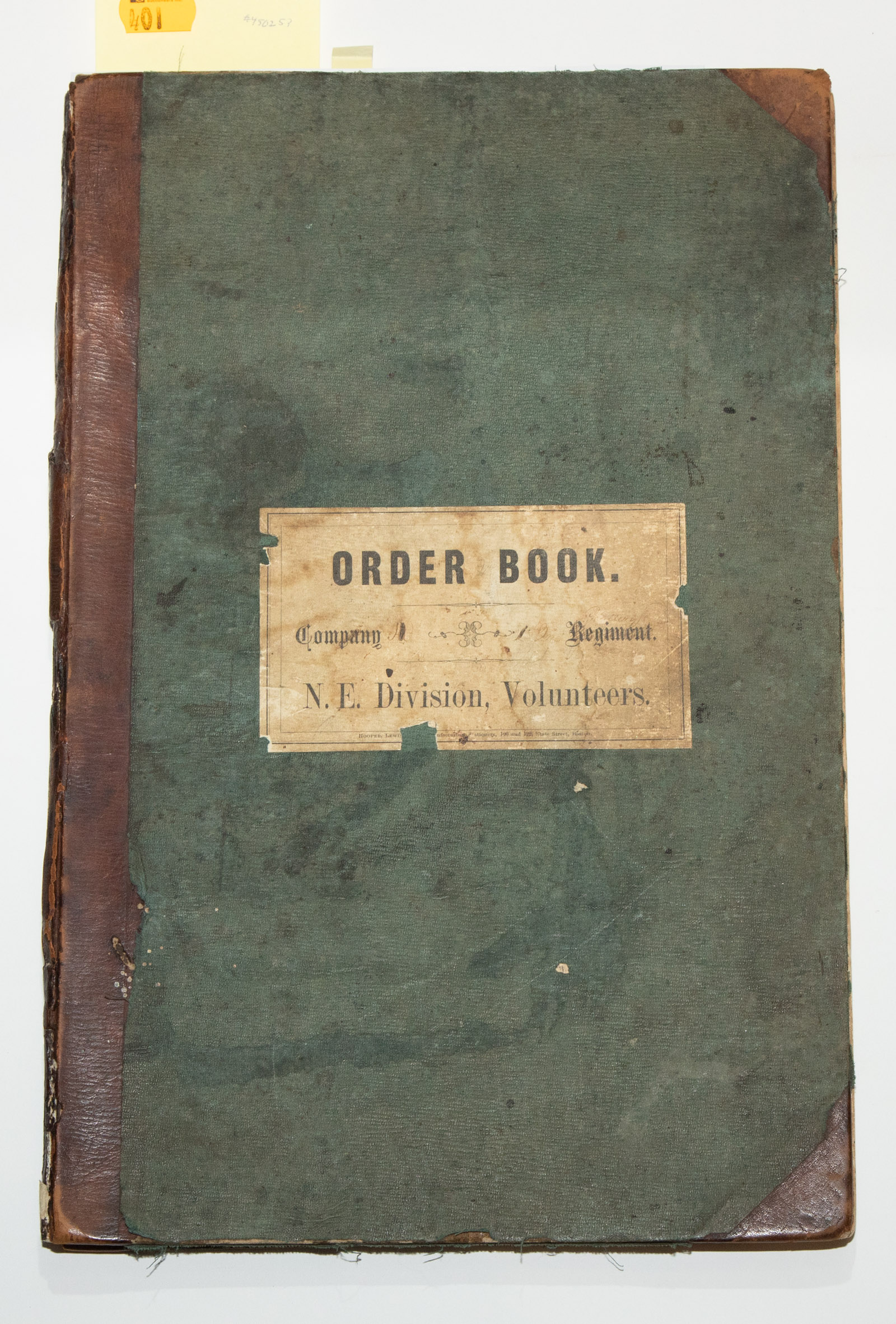 Appraisal: CIVIL WAR ORDER BOOK ST MAINE LIGHT ARTILLERY Original handwritten