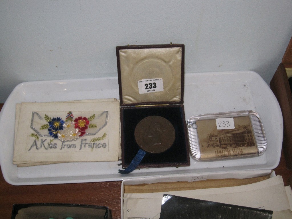 Appraisal: Lot comprising paperweight bronze medallions and a quantity of wartime