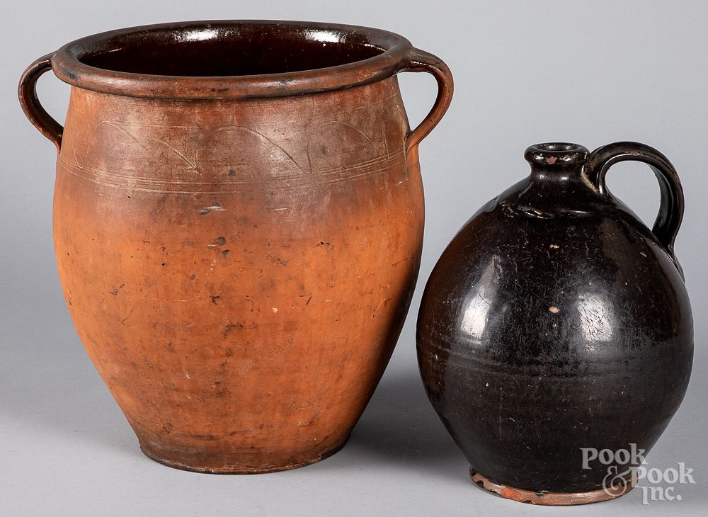 Appraisal: Two pieces of redware th c Two pieces of redware