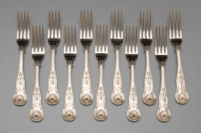 Appraisal: Eleven Tiffany sterling forks King style pattern variation marks for