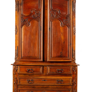 Appraisal: A French Walnut Buffet Deux Corps th Century Height x