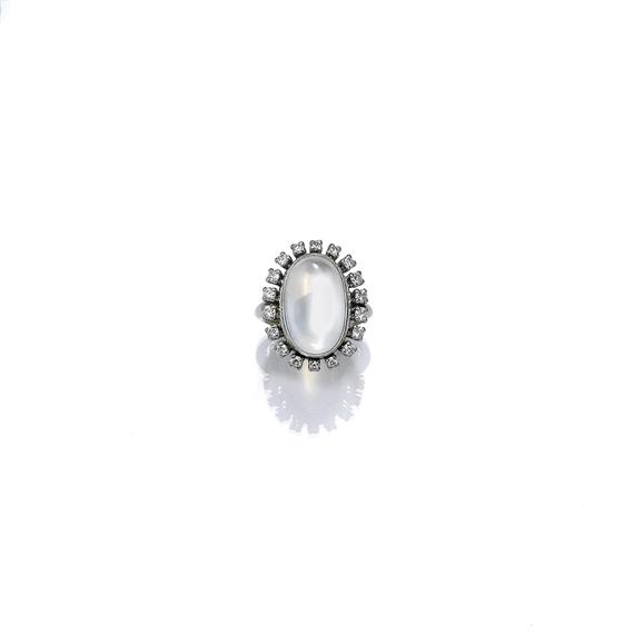 Appraisal: A MOONSTONE AND DIAMOND RING BURCH circa White gold The