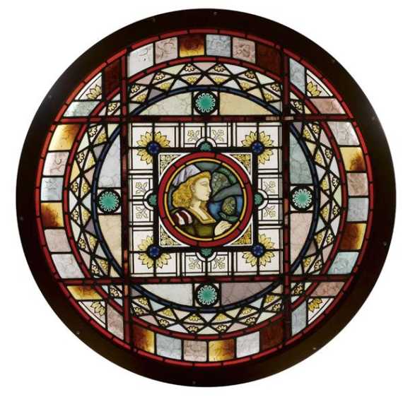 Appraisal: GROSSE OBERLICHTER Jugendstil Schweiz Polychrome Glasscheiben mit Bleist ben Rund