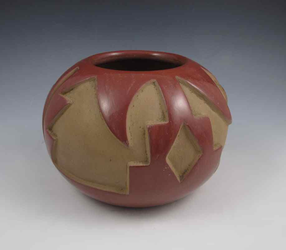 Appraisal: FLORA NARANJO SANTA CLARA POTTERY Carved design '' tall ''