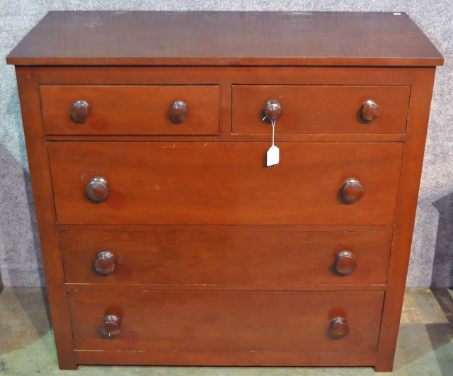 Appraisal: Cherry Homemade Chest Of DrawersTwo over three drawers with wooden