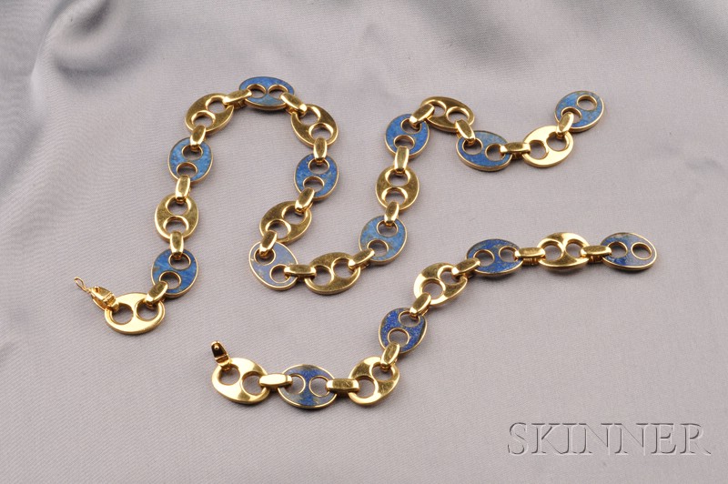 Appraisal: kt Gold and Lapis Necklace Bracelet Suite Bulgari the chain