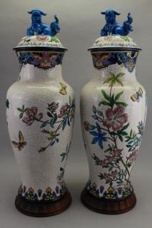 Appraisal: Large Antique French Longwy Covered Vases Antique French Longwy Covered