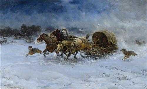 Appraisal: WIERUSZ-KOWALSKI ALFRED VON Suwalki - Munich Sleighs threatened by wolves