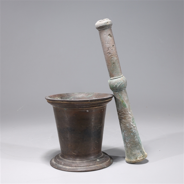 Appraisal: Indian Bronze Mortar and Pestle used for grinding grain and