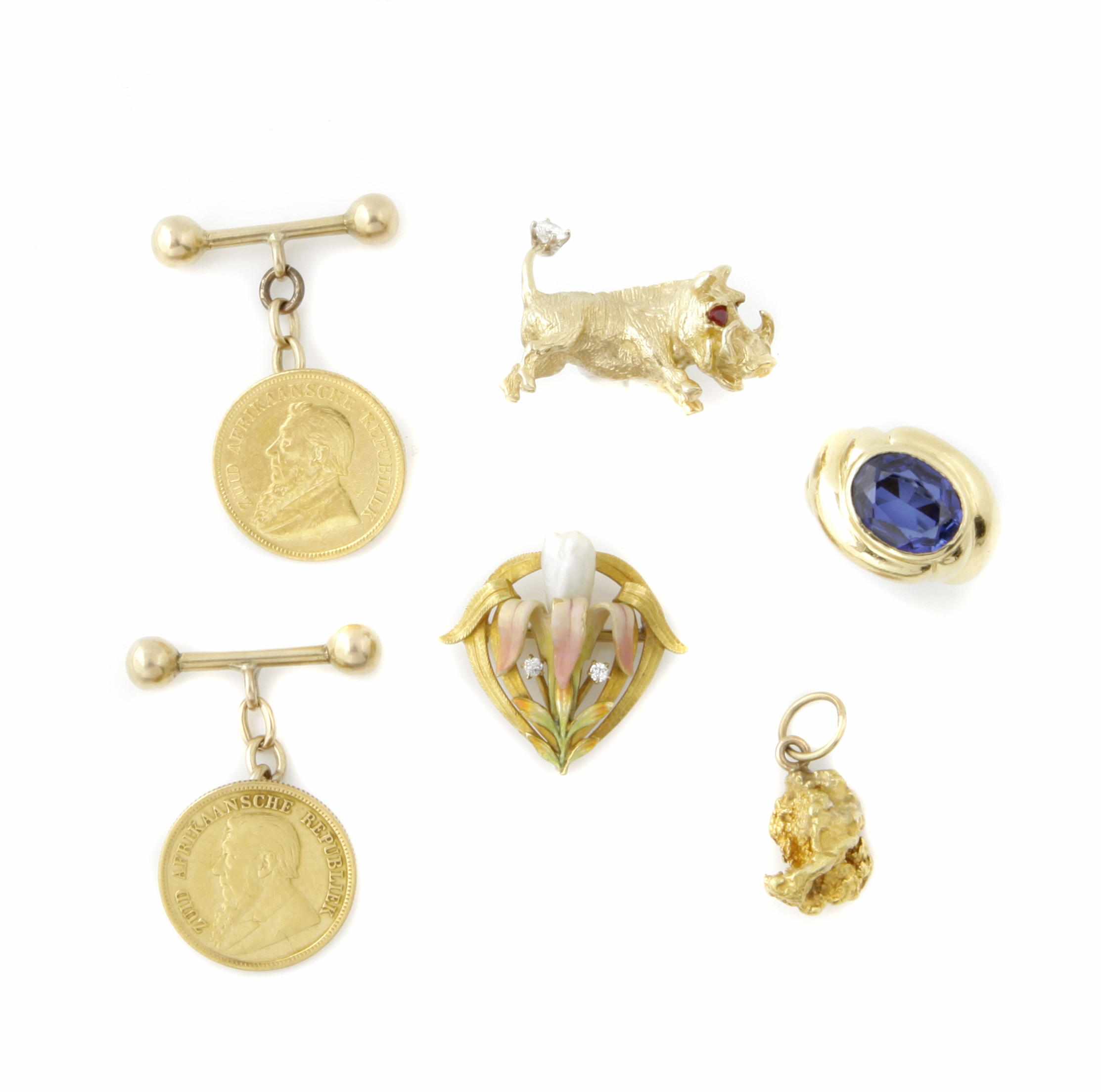 Appraisal: A collection of gem-set enamel diamond and gold jewelry comprising