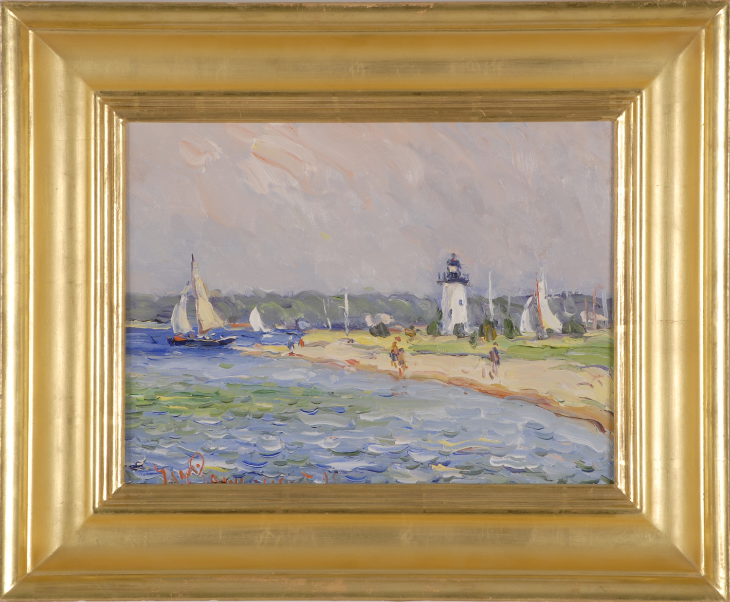 Appraisal: JAN PAWLOWSKIAmerican b Beach scene with lighthouse Signed lower left