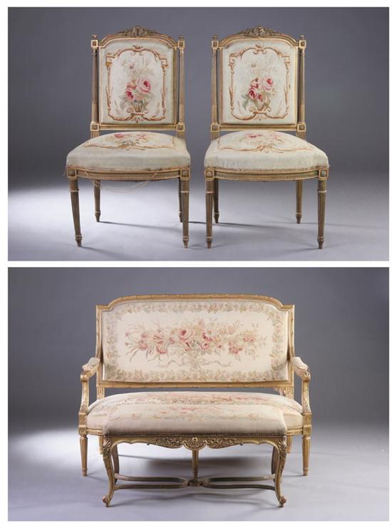 Appraisal: FRENCH GILTWOOD SALON SUITE late th century in the Louis