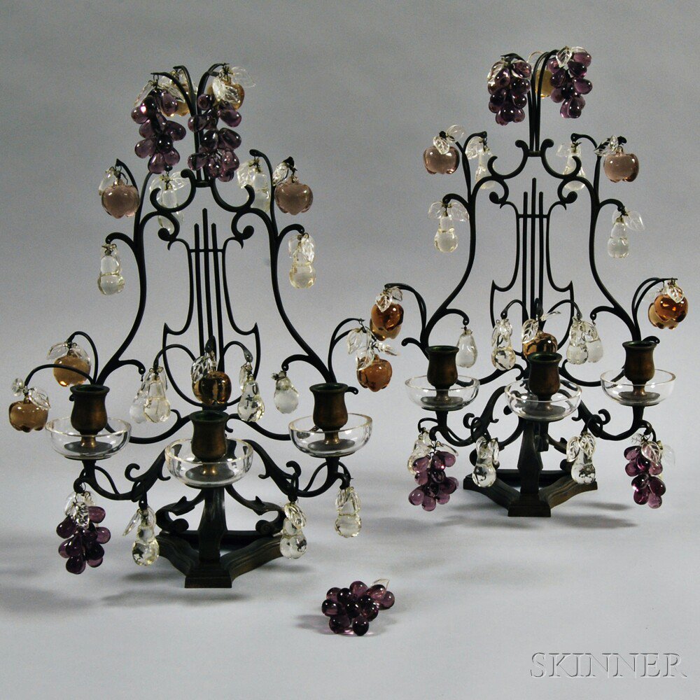 Appraisal: Pair of Cut Glass Girandoles the three-light girandoles with lyre