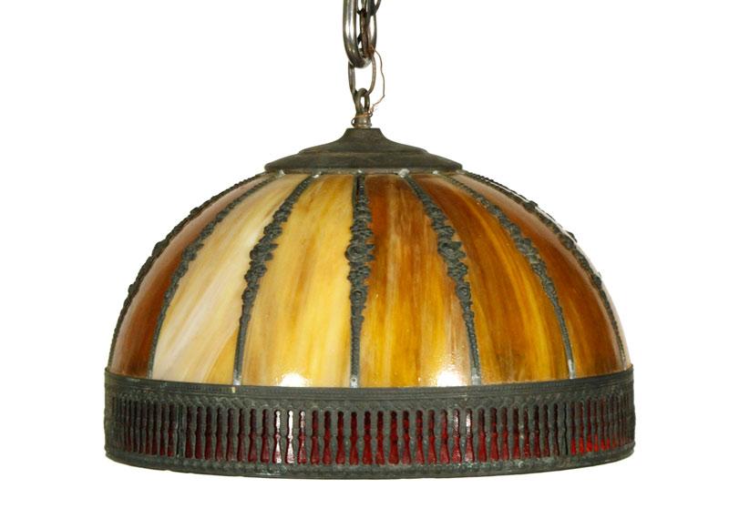 Appraisal: - Hanging Amber Colored Stained Slag Glass Light Fixture th