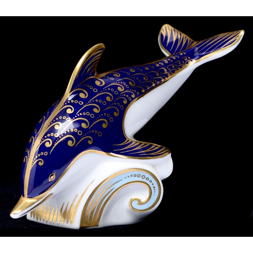 Appraisal: A Royal Crown Derby dolphin paperweight gilt stopper More Information