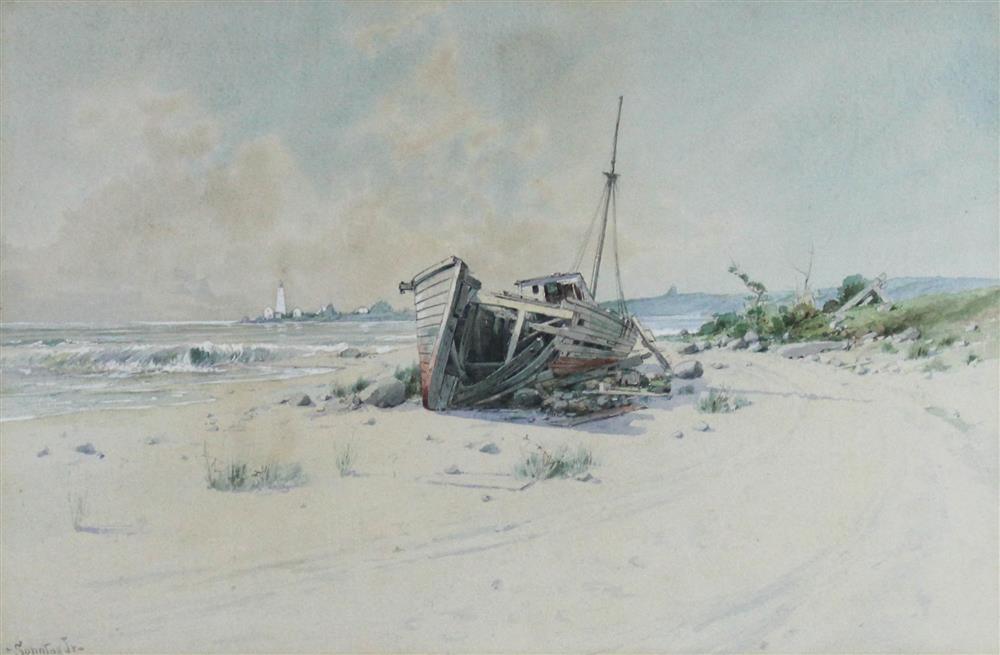 Appraisal: WILLIAM SONNTAG JR AMERICAN - COASTAL SCENE WITH BEACHED BOAT