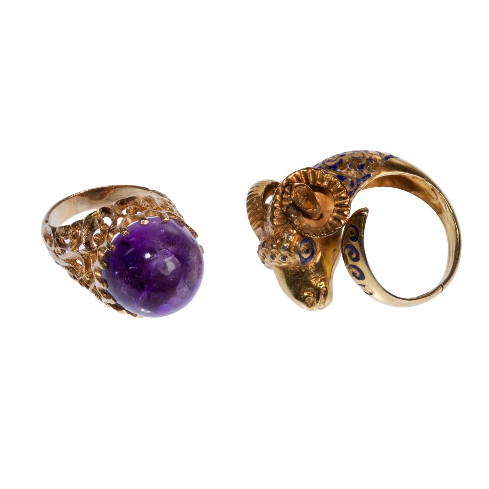 Appraisal: K YELLOW GOLD RINGS items including an amethyst dome style