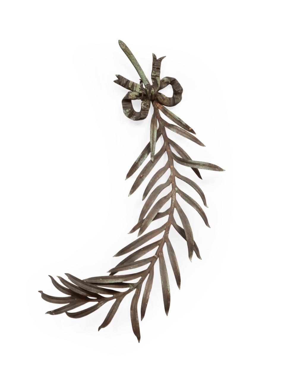 Appraisal: Continental Patinated Bronze Wall Decoration palm frond ending in a