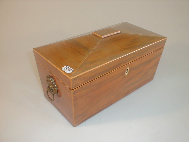 Appraisal: A Regency tea caddy of sarcophagus form with ring handles