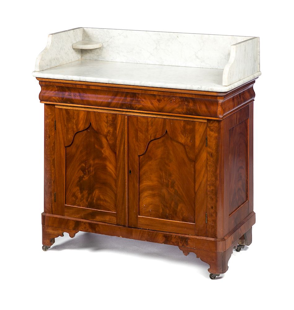 Appraisal: Walnut Victorian Marble Top Washstand - Damaged Fair condition with