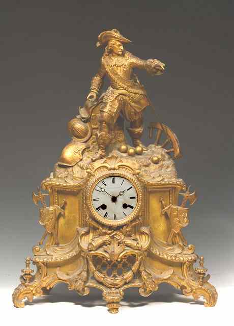 Appraisal: A TH CENTURY FRENCH GILT METAL MANTEL CLOCK with white