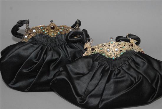 Appraisal: TWO FRENCH EVENING BAGS With jeweled silver figural mounts