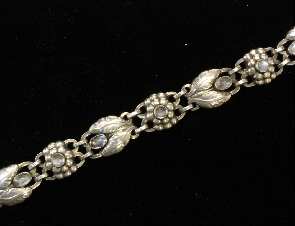 Appraisal: Georg Jensen Moonstone Foliate Bracelet Georg Jensen Sterling Silver and