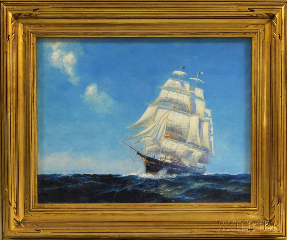 Appraisal: Frederick Leo Hunter American - Square-rigged Ship under Sail Signed