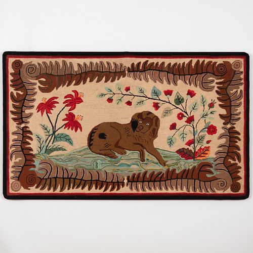 Appraisal: LARGE RECLINING DOG NEEDLEWORK PANEL x ft in Provenance Gallery