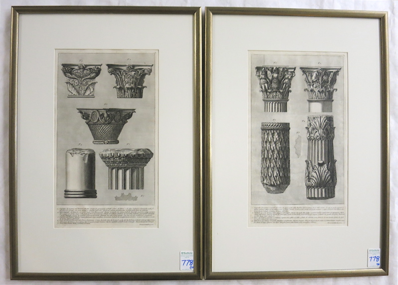 Appraisal: GIOVANNI BATTISTA PIRANESI TWO ENGRAVINGS Italy - Architectural column details