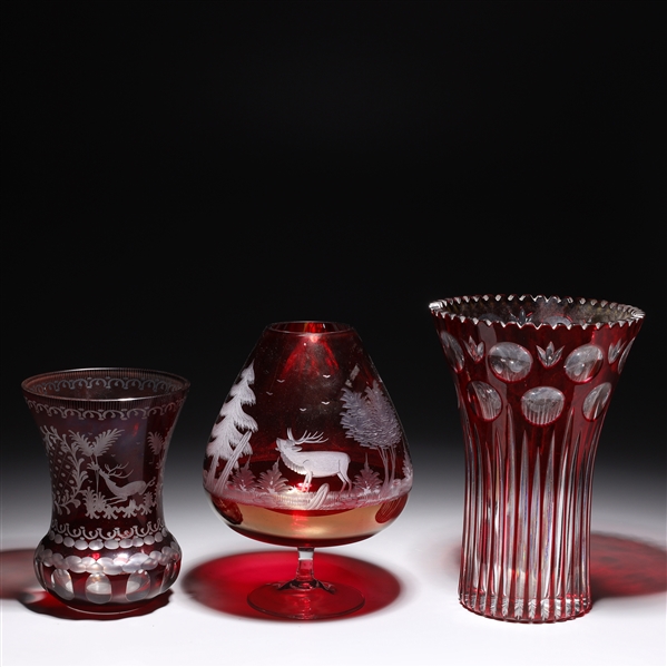 Appraisal: Group of three ruby red cut glass vases the largest