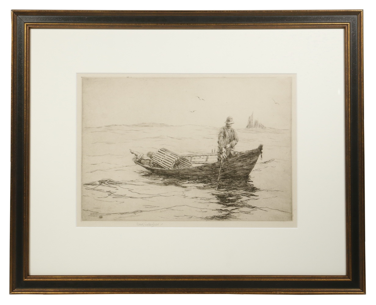 Appraisal: SEARS GALLAGHER MA - Maine Lobsterman etching on buff paper