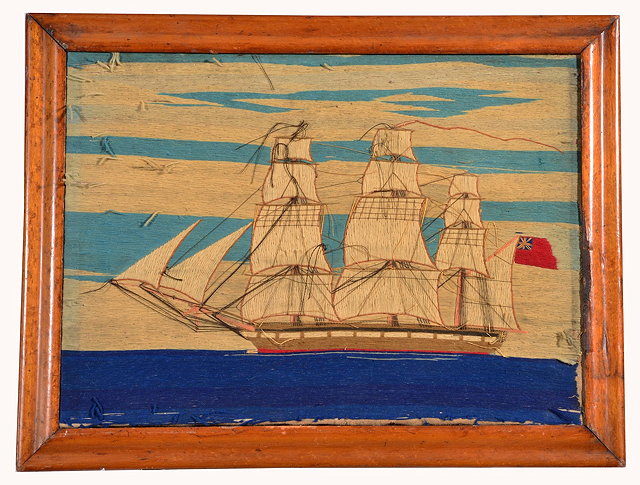 Appraisal: A TH CENTURY WOOL WORK PICTURE of a three masted