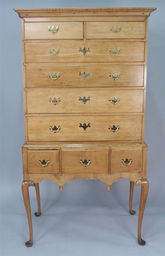 Appraisal: QUEEN ANNE MAPLE FLAT TOP HIGHBOY height inches width inches