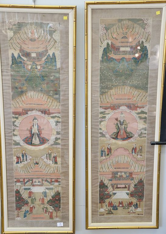 Appraisal: Pair of early Chinese scrolls each having center circle painted