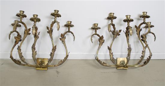 Appraisal: A Pair of Five-Light Gilt Metal Sconces Height inches