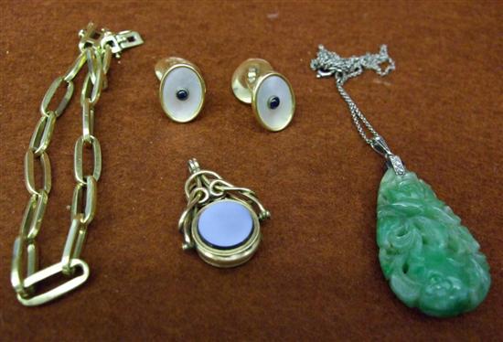 Appraisal: Four items comprising a gold bracelet mother of pearl and