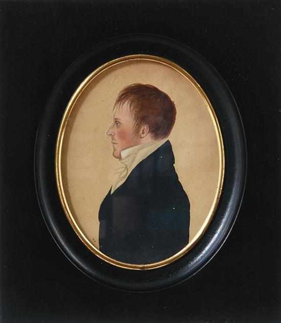 Appraisal: American school th century OVAL PORTRAIT MINIATURE OF A GENTLEMAN