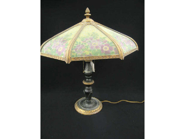 Appraisal: Reverse Painted Table Lamp bronzed base chipped ice' effect on