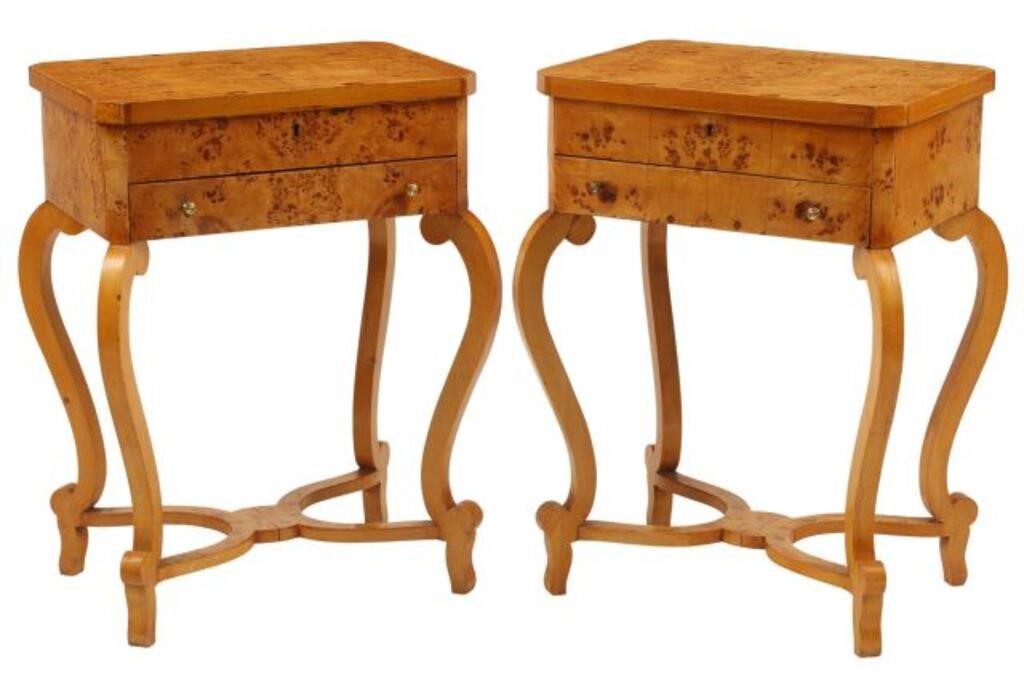 Appraisal: pair Biedermeier style lift-top worktables approx h w d