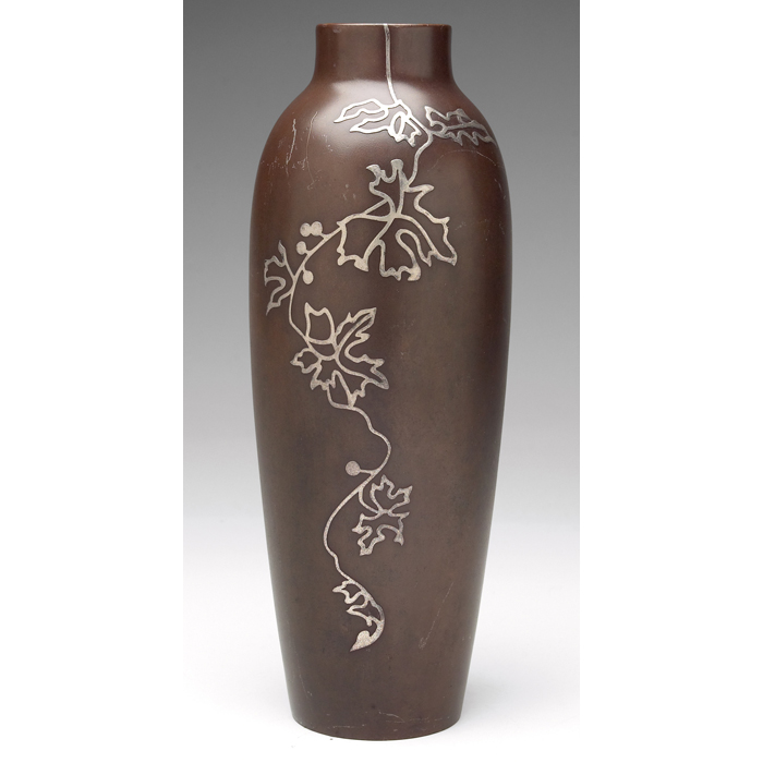 Appraisal: Heintz vase sterling on bronze applied grapevine design original patina