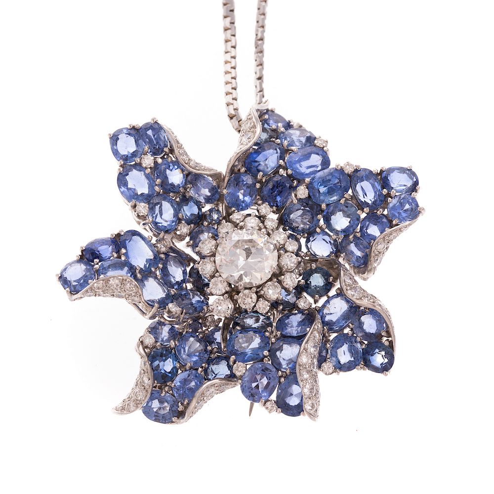 Appraisal: An Important Art Deco Diamond Sapphire Pendant Platinum diamond and