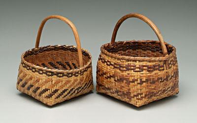 Appraisal: Two Cherokee river cane baskets one with brown and yellow