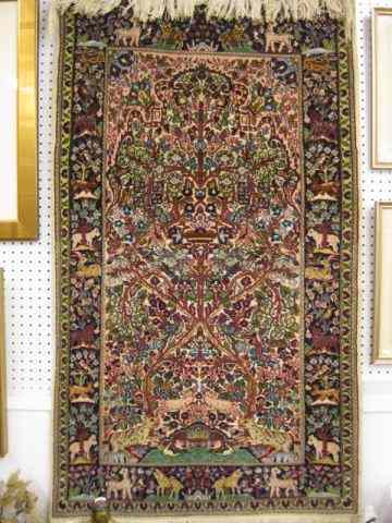 Appraisal: Persian Handmade Silk Rug elaborate animal foliage ' '' x