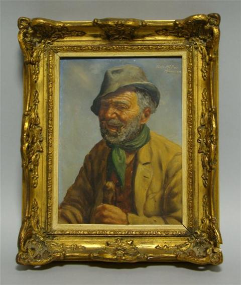 Appraisal: FRITZ MULLER GERMAN - PIPE SMOKER Oil on board x